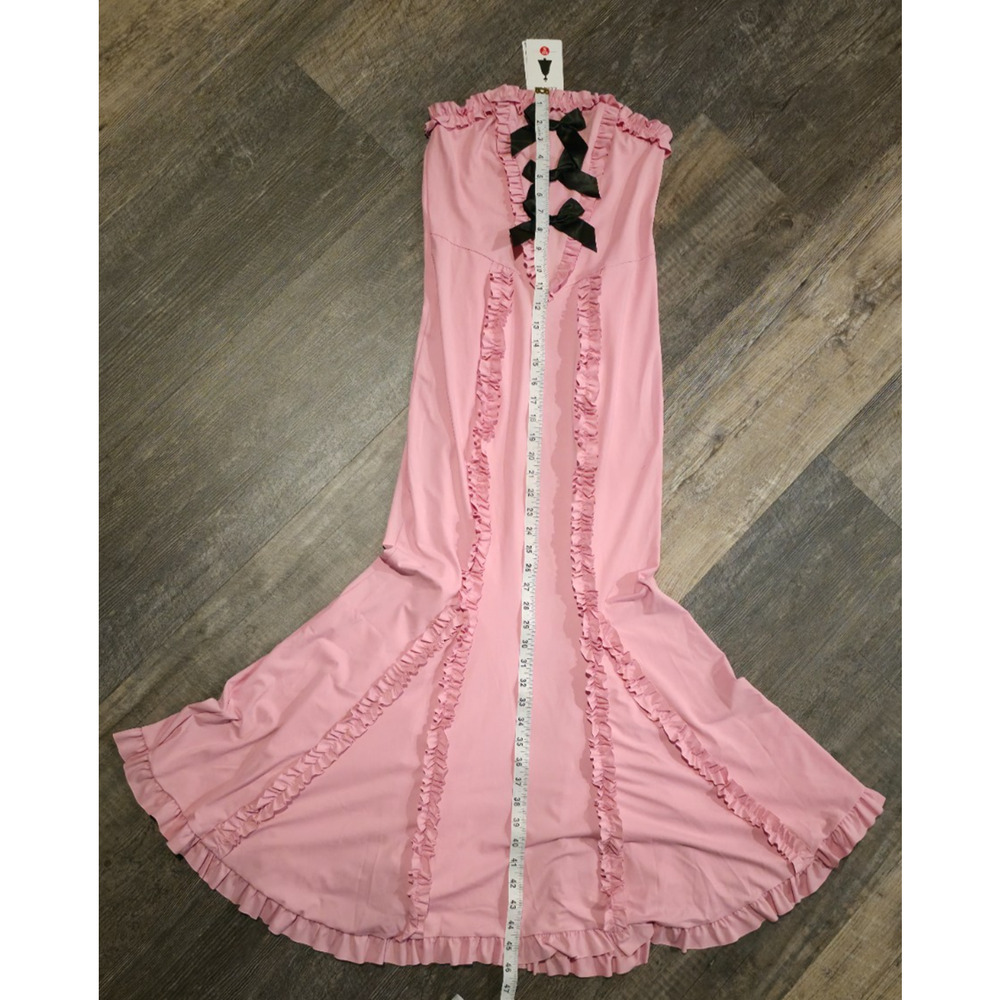 Zesica Dress Womens S Pink Strapless Maxi Ruffle Black Bow Coquette NWT - Picture 7 of 8